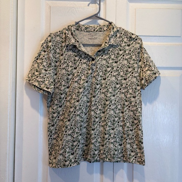 Laura Scott Classic Fit Green Floral Short Sleeve Polo - Size Large - Picture 1 of 5